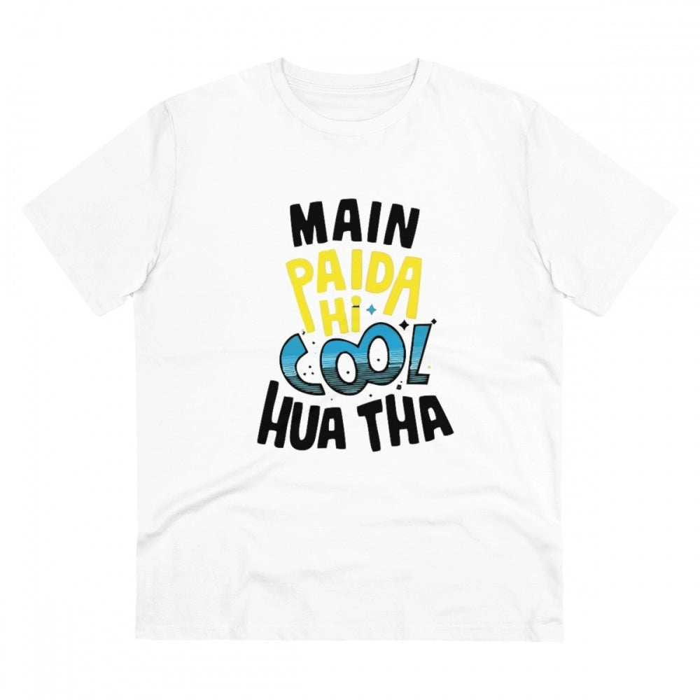 Roneclick Men's PC Cotton Me Paida Hi Cool Huaa Tha Printed T Shirt (Color: White, Thread Count: 180GSM)