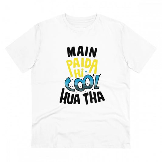 Roneclick Men's PC Cotton Me Paida Hi Cool Huaa Tha Printed T Shirt (Color: White, Thread Count: 180GSM)