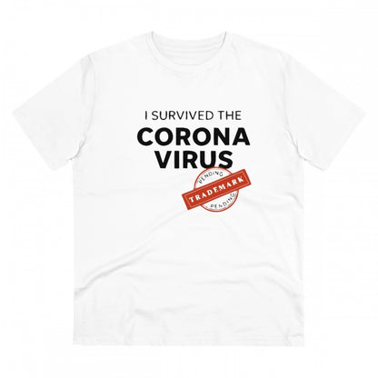 Roneclick Men's PC Cotton I Survived Corona Virus Printed T Shirt (Color: White, Thread Count: 180GSM)