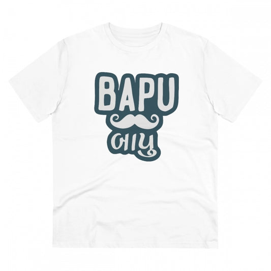 Roneclick Men's PC Cotton Baapu Printed T Shirt (Color: White, Thread Count: 180GSM)