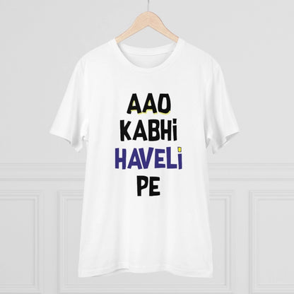 Roneclick Men's PC Cotton Aao Kabhi Haveli Pe Printed T Shirt (Color: White, Thread Count: 180GSM)