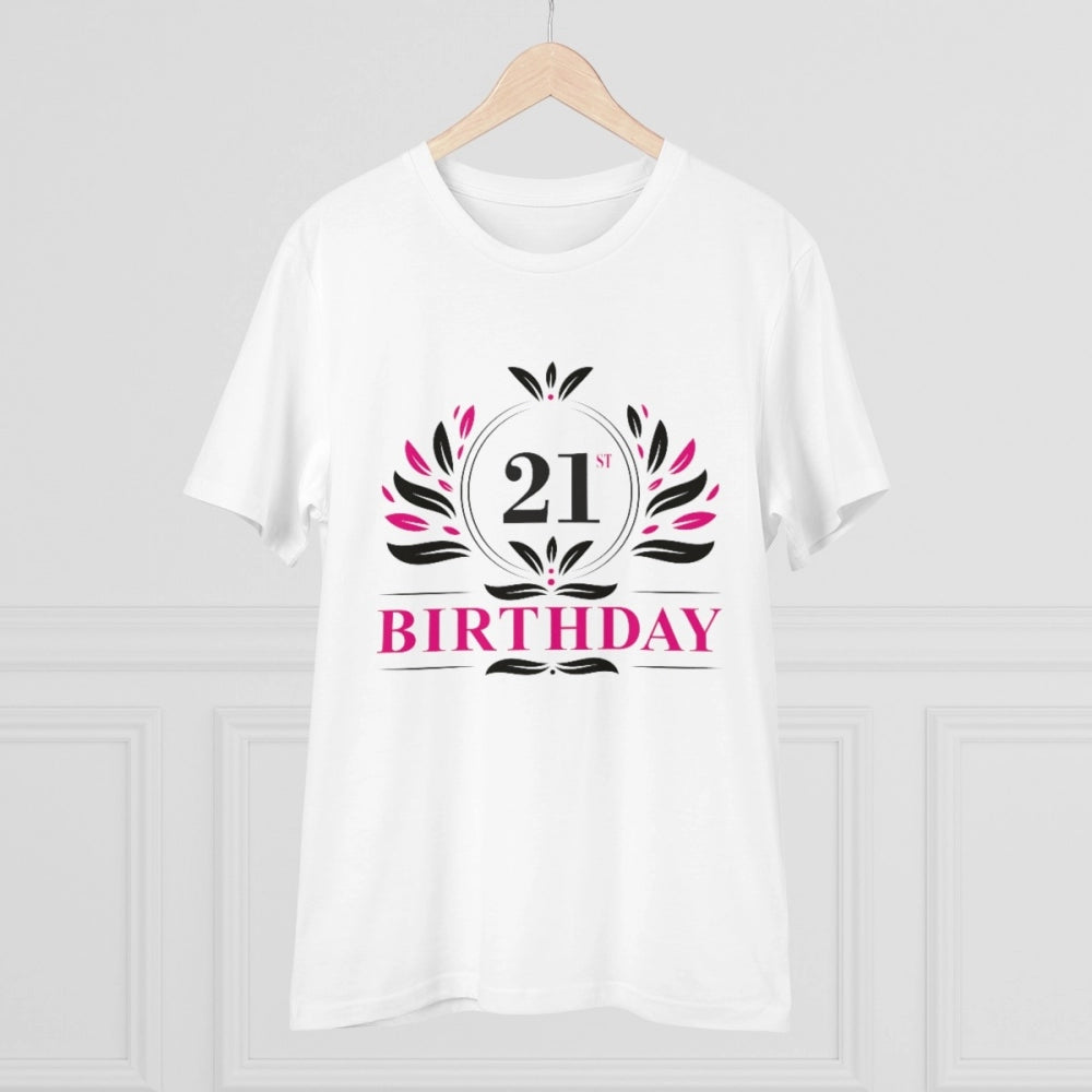 Roneclick Men's PC Cotton 21st Birthday Printed T Shirt (Color: White, Thread Count: 180GSM)