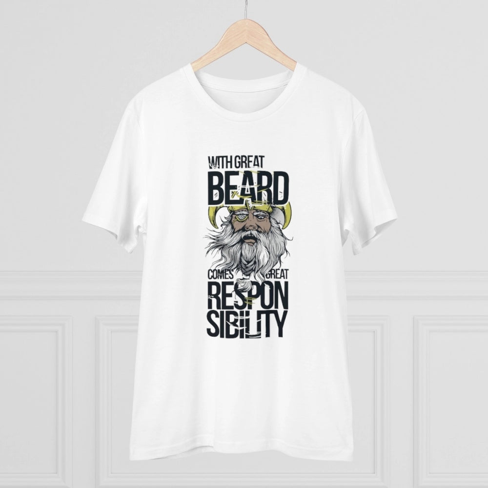 Roneclick Men's PC Cotton With Great Beard Comes Printed T Shirt (Color: White, Thread Count: 180GSM)