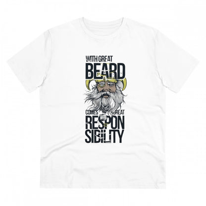 Roneclick Men's PC Cotton With Great Beard Comes Printed T Shirt (Color: White, Thread Count: 180GSM)