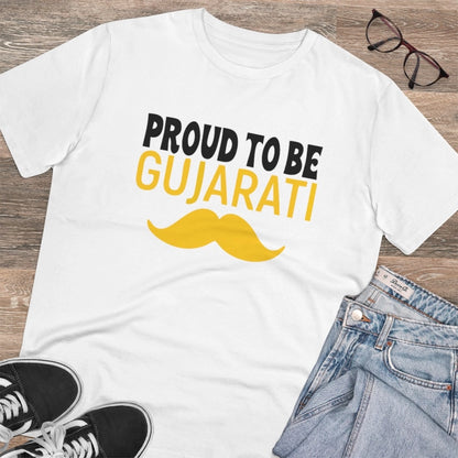 Roneclick Men's PC Cotton Proud To Be Gujarati Printed T Shirt (Color: White, Thread Count: 180GSM)