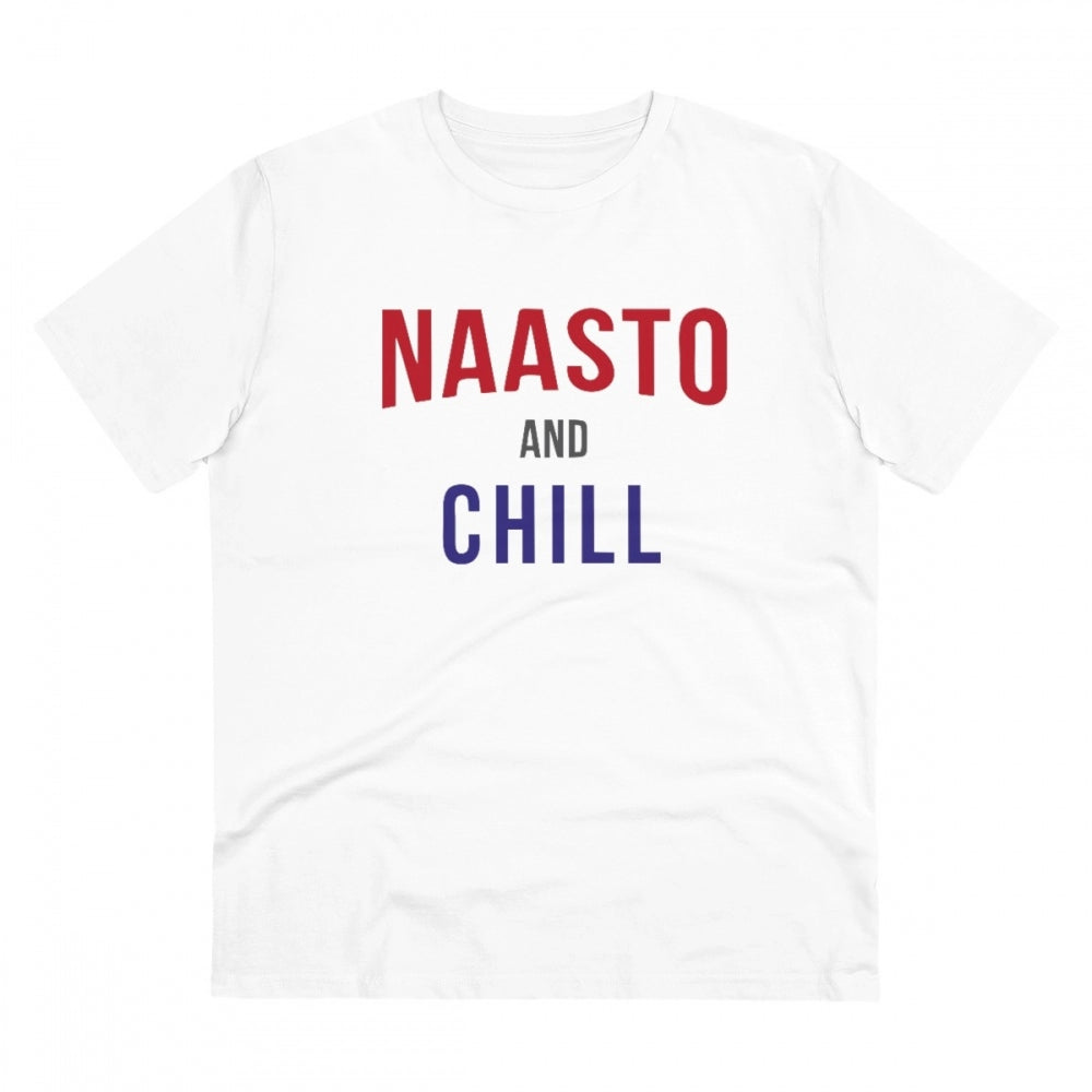 Roneclick Men's PC Cotton Nasto And Chill Printed T Shirt (Color: White, Thread Count: 180GSM)