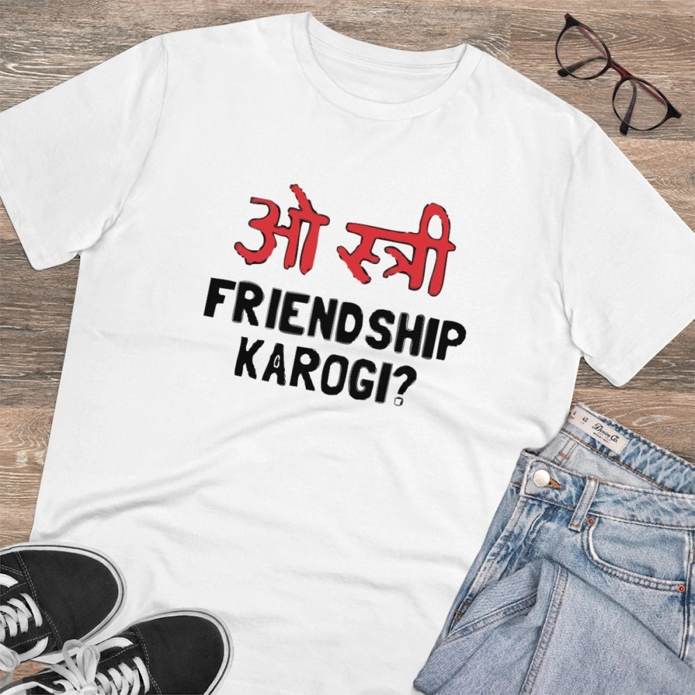 Roneclick Men's PC Cotton Oo Shtree Friendship Karogi Kya Printed T Shirt (Color: White, Thread Count: 180GSM)