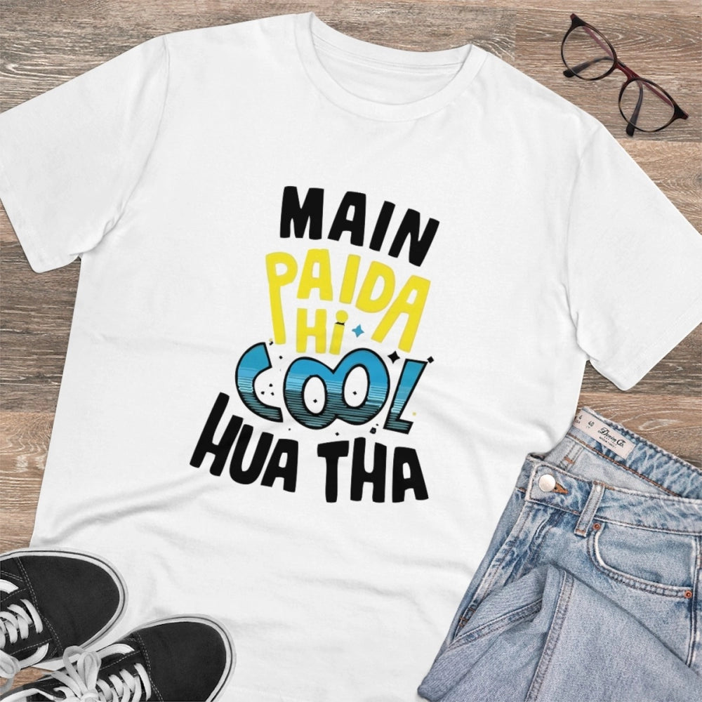 Roneclick Men's PC Cotton Me Paida Hi Cool Huaa Tha Printed T Shirt (Color: White, Thread Count: 180GSM)