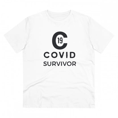 Roneclick Men's PC Cotton Covid 19 Survivor Printed T Shirt (Color: White, Thread Count: 180GSM)