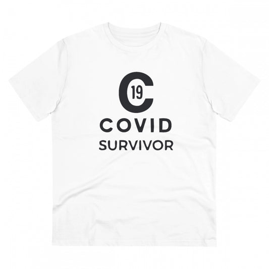 Roneclick Men's PC Cotton Covid 19 Survivor Printed T Shirt (Color: White, Thread Count: 180GSM)