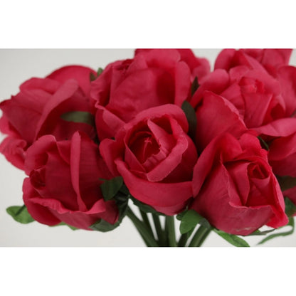 Roneclick Artificial Rose Flowers Bunch Bouquet Of 13 Roses For Home Decoration (Dark Pink, Material:Silk, Polyester)