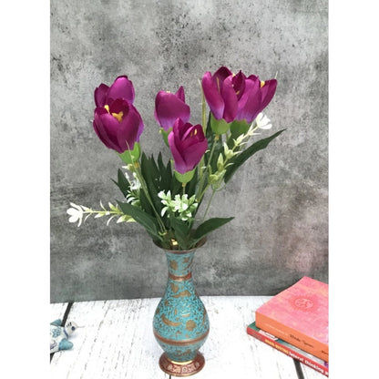 Roneclick Artificial Flowers Bunch Bouquet Of Daffodil Tulip Flowers For Home Decoration (Purple, Material:Silk, Polyester)