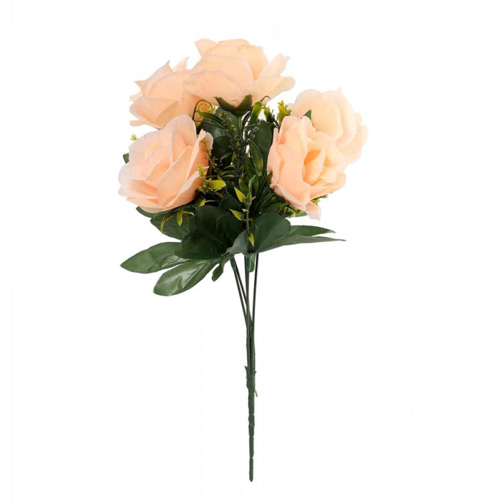 Roneclick Artificial Flowers Bunch Bouquet Of 5 Roses For Home Decoration (Peach, Material:Silk, Polyester)