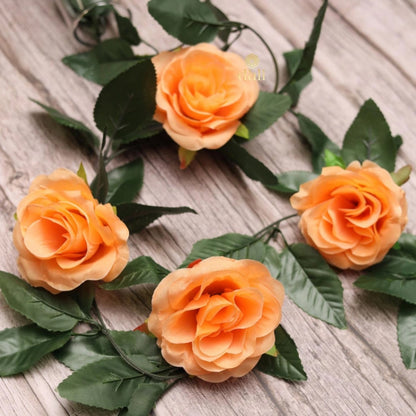 Roneclick Artificial Rose Vine Flowers With Green Leaves For Home Party Garden Wall Decoration (Peach, Material:Silk, Polyester)