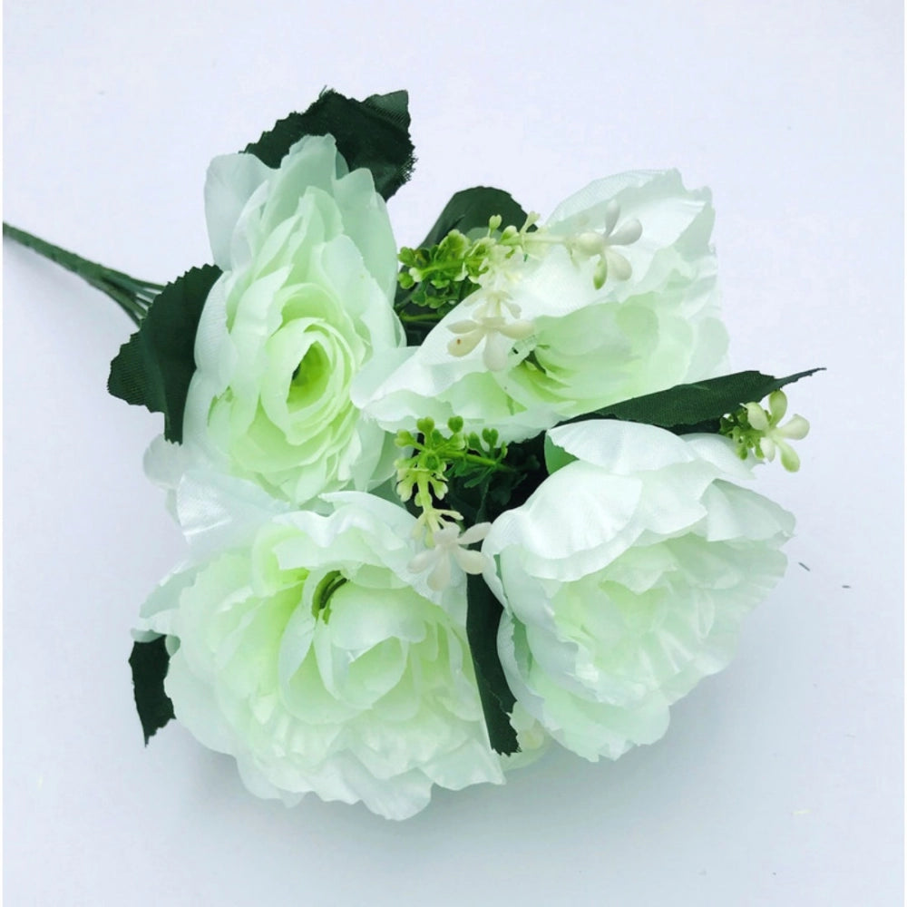 Roneclick Artificial Flowers Bunch Bouquet Of 7 Poppy Flowers For Home Decoration (White, Material:Silk, Polyester)