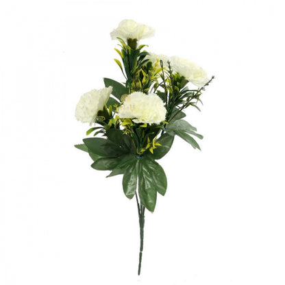 Roneclick Artificial Flowers Bunch Bouquet Of 5 Carnations For Home Decoration (White, Material:Silk, Polyester)