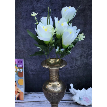 Roneclick Artificial Flowers Bunch Bouquet Of Daffodil Tulip Flowers For Home Decoration (White, Material:Silk, Polyester)