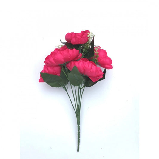 Roneclick Artificial Flowers Bunch Bouquet Of 7 Poppy Flowers For Home Decoration (Darkpink, Material:Silk, Polyester)