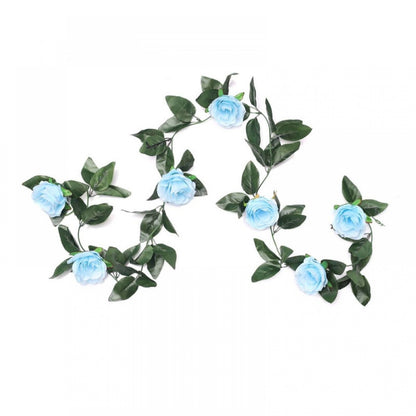 Roneclick Artificial Rose Vine Flowers With Green Leaves For Home Party Garden Wall Decoration (Blue, Material:Silk, Polyester)