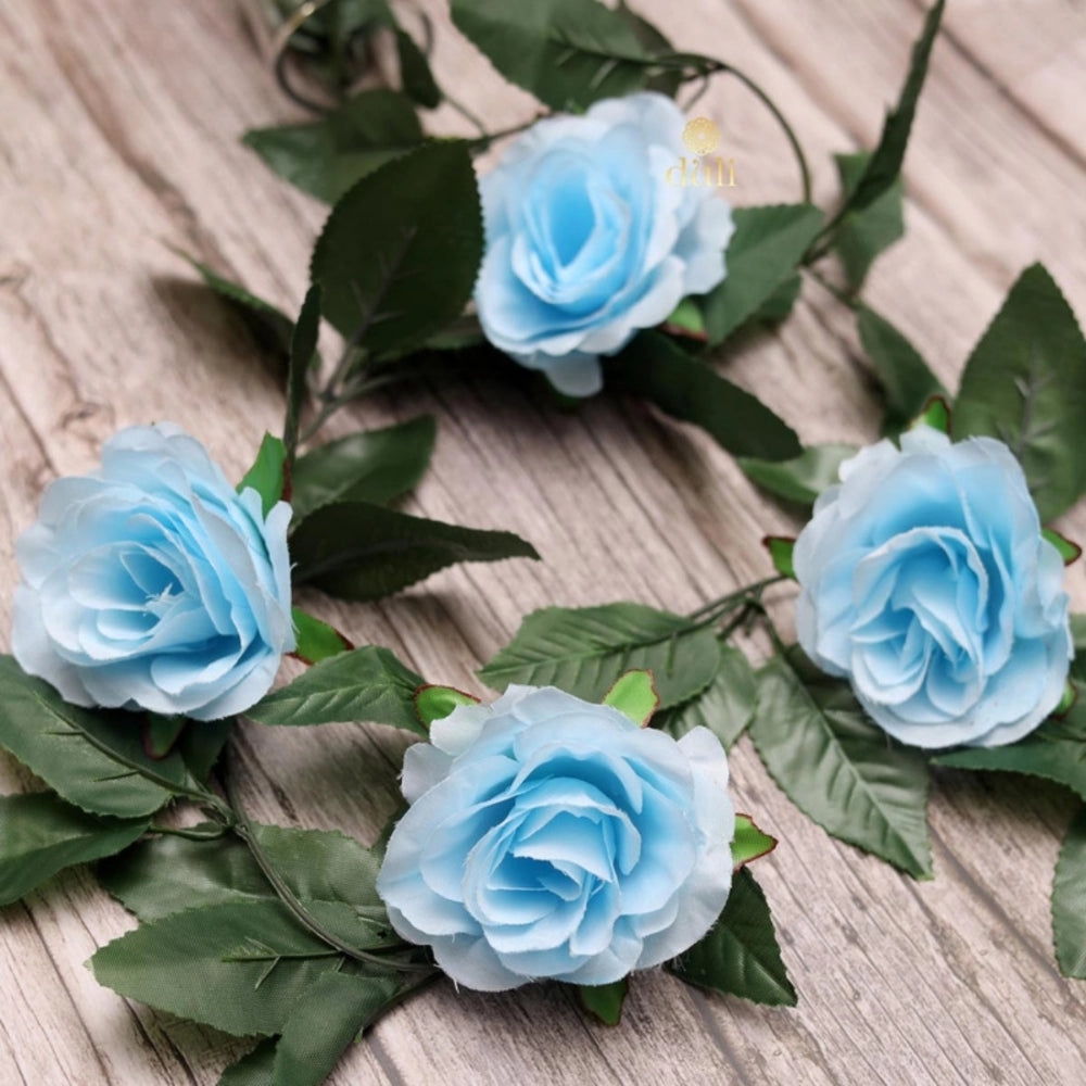 Roneclick Artificial Rose Vine Flowers With Green Leaves For Home Party Garden Wall Decoration (Blue, Material:Silk, Polyester)