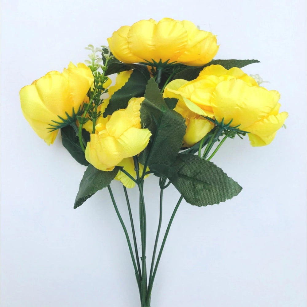 Roneclick Artificial Flowers Bunch Bouquet Of 7 Poppy Flowers For Home Decoration (Yellow, Material:Silk, Polyester)