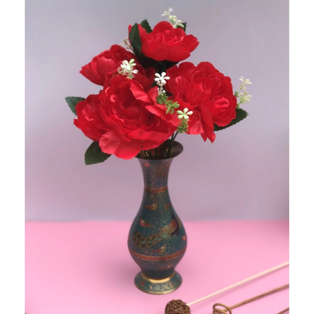 Roneclick Artificial Flowers Bunch Bouquet Of 7 Poppy Flowers For Home Decoration (Red, Material:Silk, Polyester)