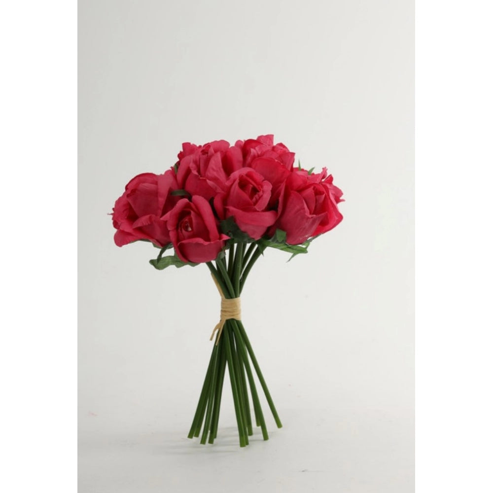 Roneclick Artificial Rose Flowers Bunch Bouquet Of 13 Roses For Home Decoration (Dark Pink, Material:Silk, Polyester)