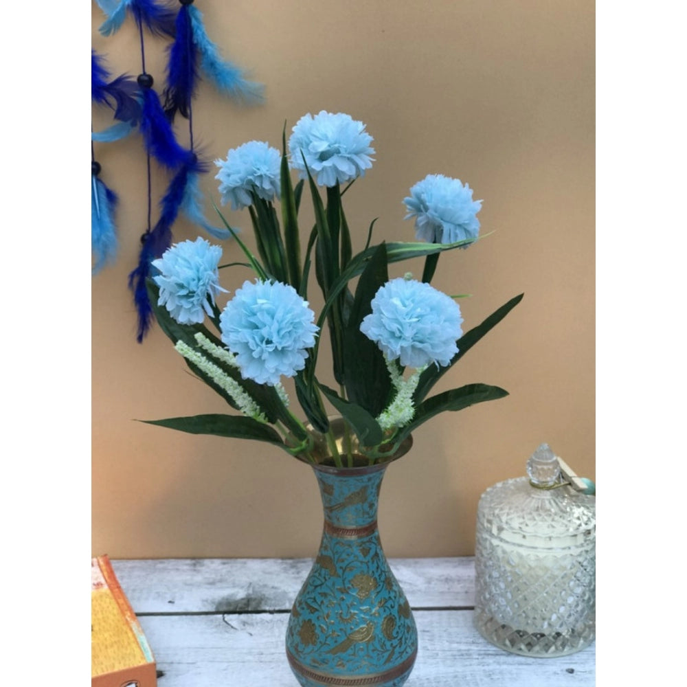 Roneclick Artificial Flowers Bunch Bouquet Of 6 Chrysanthemum Flowers For Home Decoration (Blue, Material:Silk, Polyester)