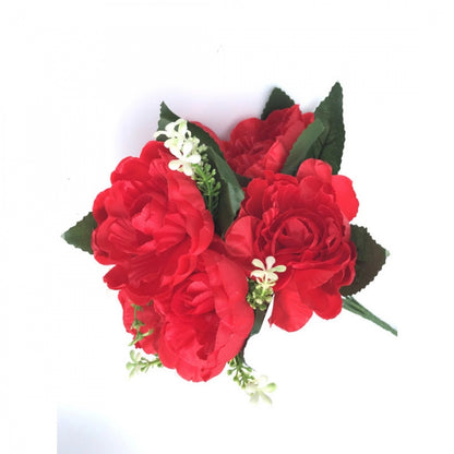 Roneclick Artificial Flowers Bunch Bouquet Of 7 Poppy Flowers For Home Decoration (Red, Material:Silk, Polyester)