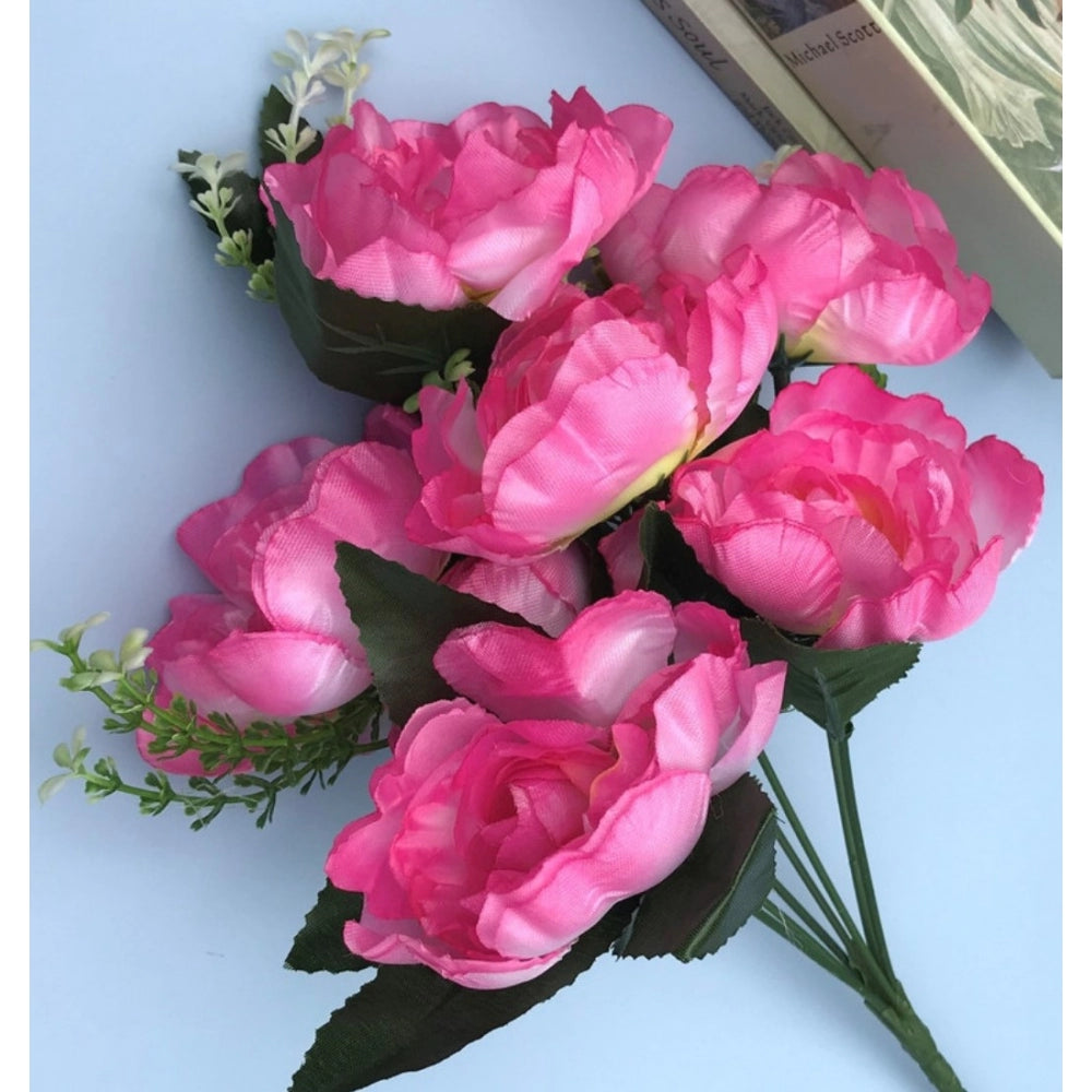 Roneclick Artificial Flowers Bunch Bouquet Of 7 Poppy Flowers For Home Decoration (Light Pink, Material:Silk, Polyester)