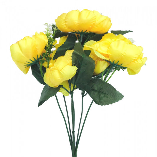 Roneclick Artificial Flowers Bunch Bouquet Of 7 Poppy Flowers For Home Decoration (Yellow, Material:Silk, Polyester)