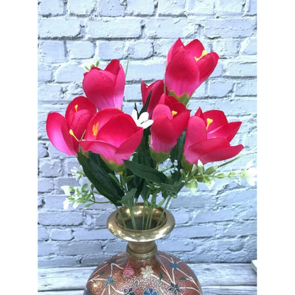 Roneclick Artificial Flowers Bunch Bouquet Of Daffodil Tulip Flowers For Home Decoration (Dark Pink, Material:Silk, Polyester)