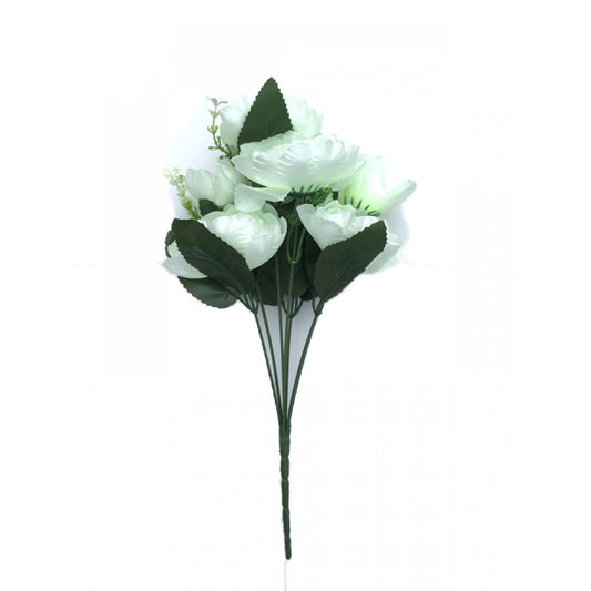 Roneclick Artificial Flowers Bunch Bouquet Of 7 Poppy Flowers For Home Decoration (White, Material:Silk, Polyester)