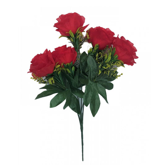 Roneclick Artificial Flowers Bunch Bouquet Of 5 Roses For Home Decoration (Red, Material:Silk, Polyester)