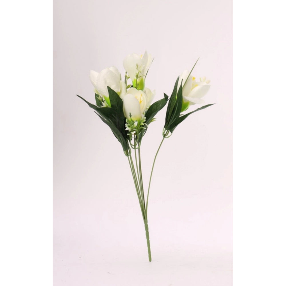 Roneclick Artificial Flowers Bunch Bouquet Of Daffodil Tulip Flowers For Home Decoration (White, Material:Silk, Polyester)