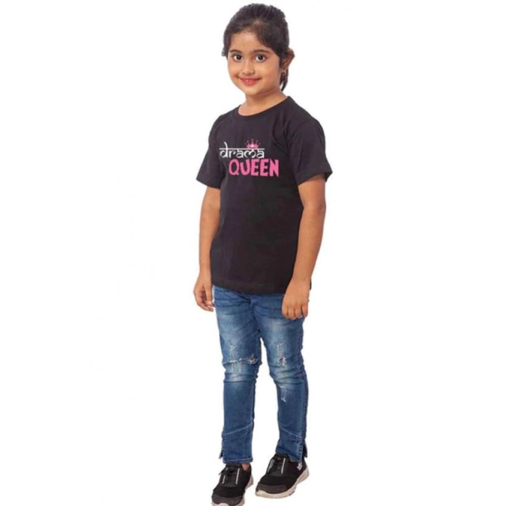 Generic Girls Cotton Drama Queen Half Sleeve TShirt (Black)