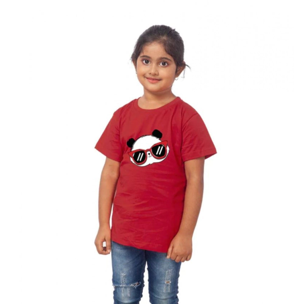 Roneclick Girls Cotton Panda Glass Half Sleeve TShirt (Maroon)