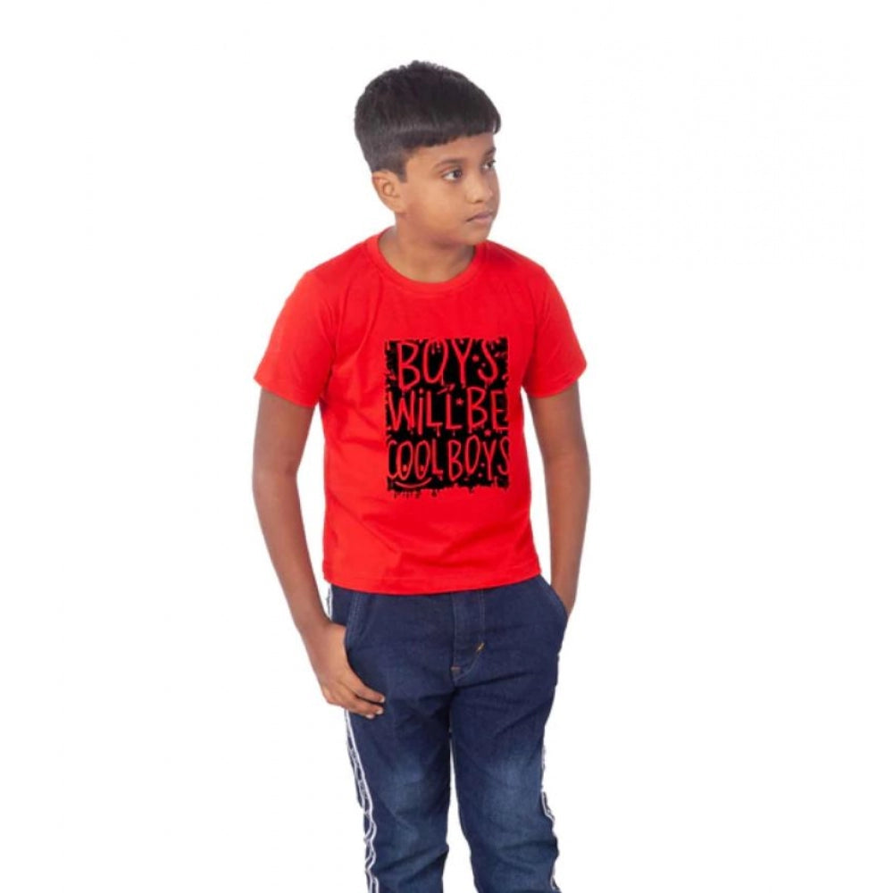 Roneclick Boys Cotton Will Be Cool Half Sleeve TShirt (Red)