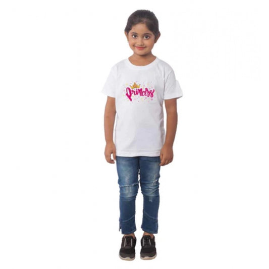 Roneclick Girls Cotton Princess Half Sleeve TShirt (White)