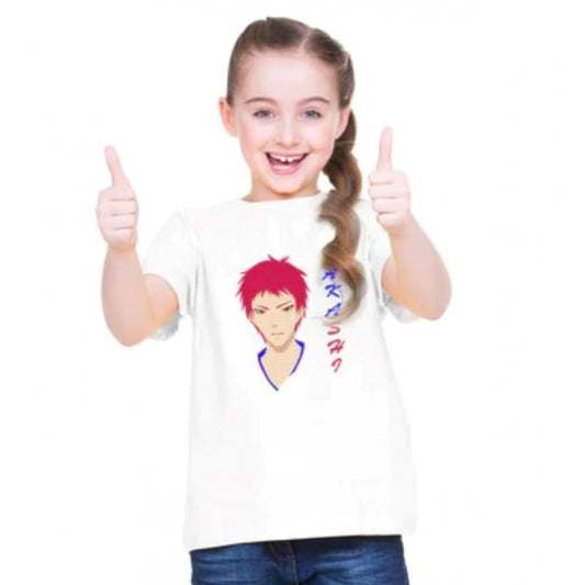 Roneclick Girls Cotton Akashi Half Sleeve TShirt (White)