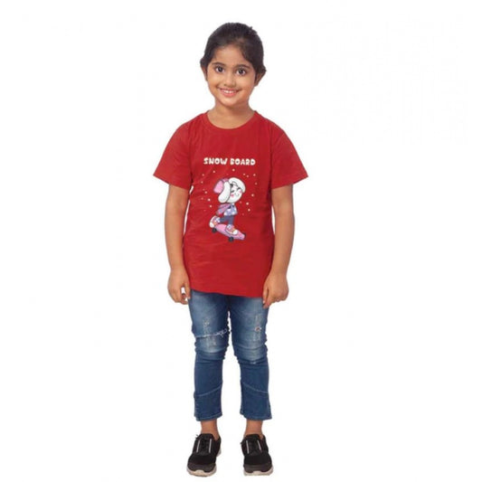 Roneclick Girls Cotton Snow Board Half Sleeve TShirt (Maroon)