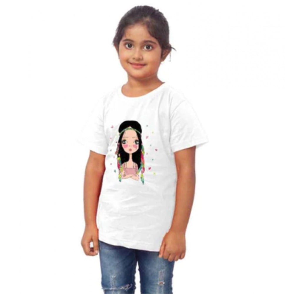 Roneclick Girls Cotton Tribal Half Sleeve TShirt (White)