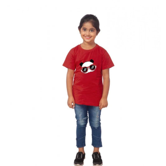 Roneclick Girls Cotton Panda Glass Half Sleeve TShirt (Maroon)