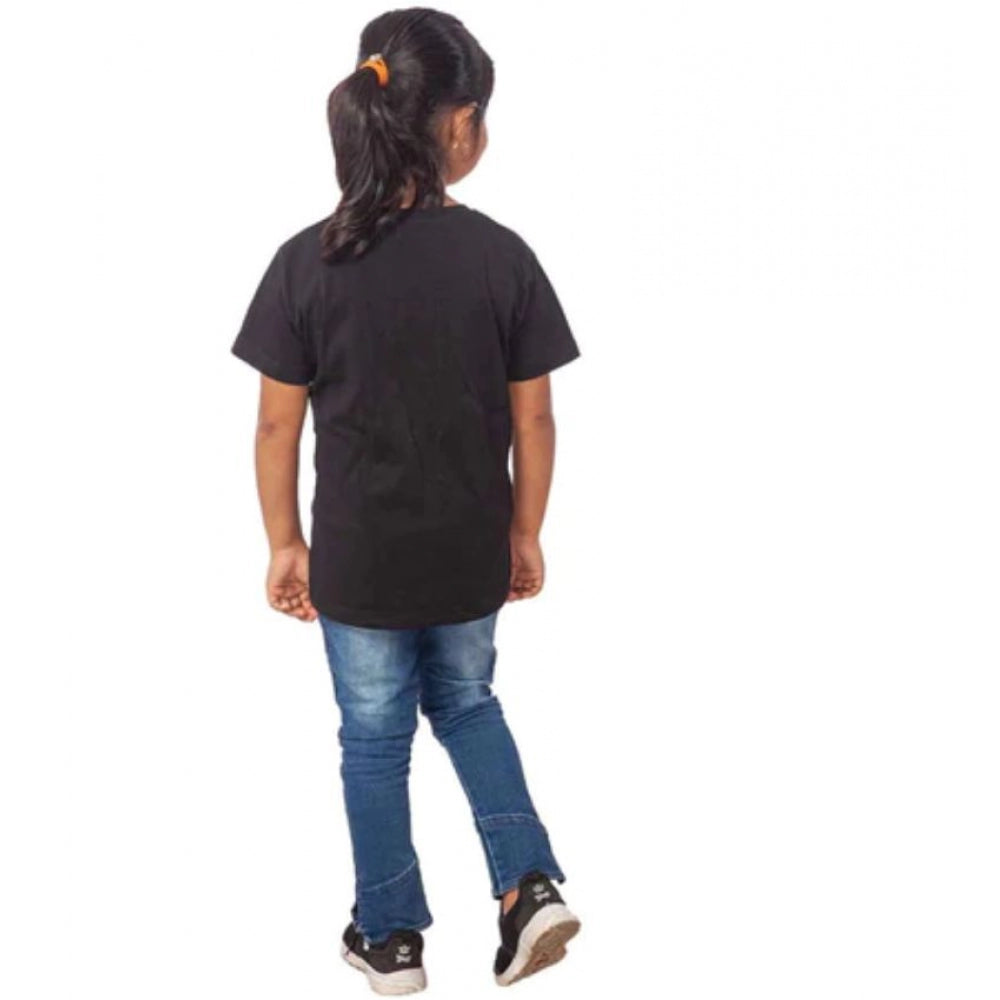 Generic Girls Cotton Cat Half Sleeve TShirt (Black)