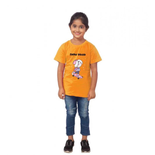 Roneclick Girls Cotton Snow Board Half Sleeve TShirt (Mustard)