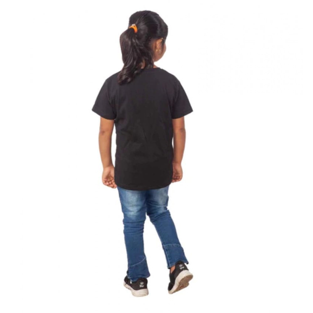 Roneclick Girls Cotton Princess Half Sleeve TShirt (Black)