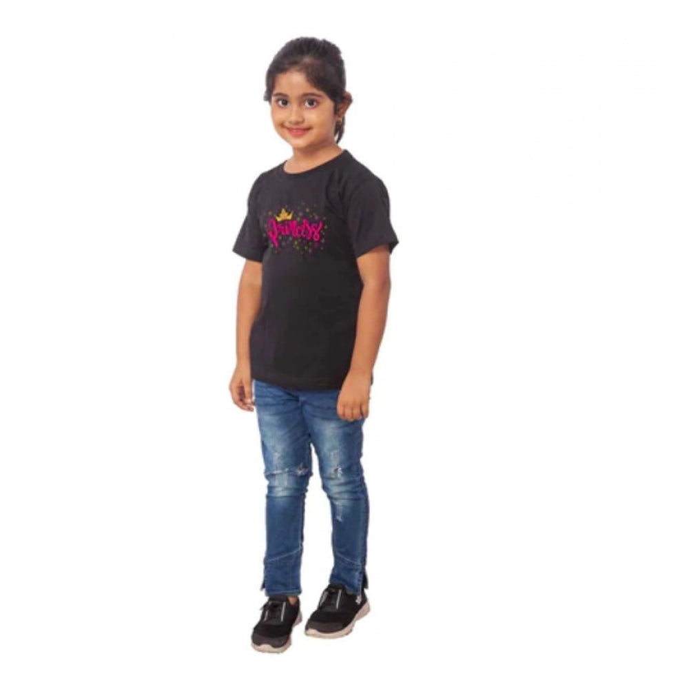 Roneclick Girls Cotton Princess Half Sleeve TShirt (Black)