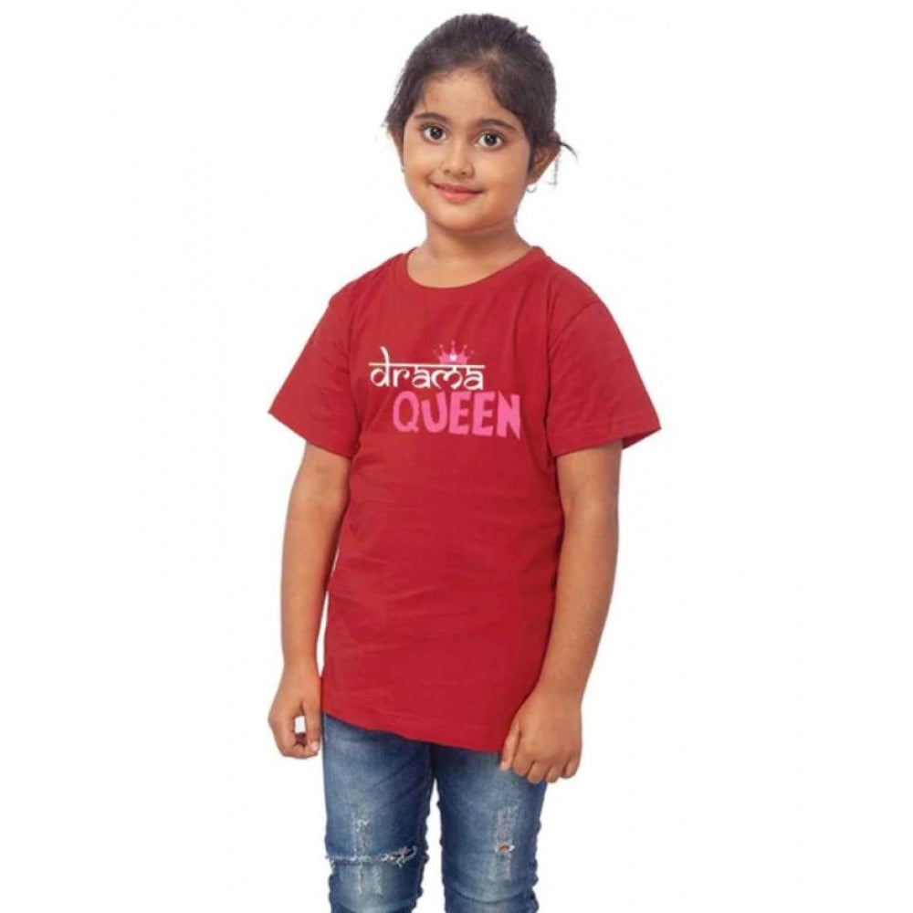 Generic Girls Cotton Drama Queen Half Sleeve TShirt (Maroon)