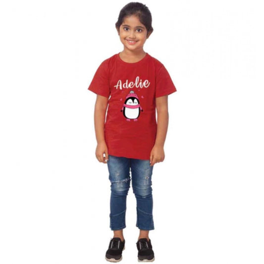 Roneclick Girls Cotton Adelie Half Sleeve TShirt (Maroon)