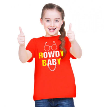 Roneclick Girls Cotton Rowdy Baby Half Sleeve TShirt (Red)